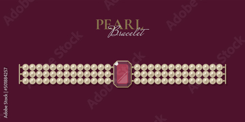 Bejeweled bracelet of pearls on dark background. Jewellery concept. Decorative element for invitations, banners, cards. Vector illustration EPS10