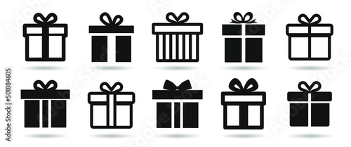 Gift box icon set. Presents silhouettes.
