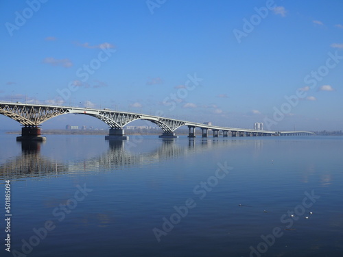 View of Saratov bridge over Volga river. Russia