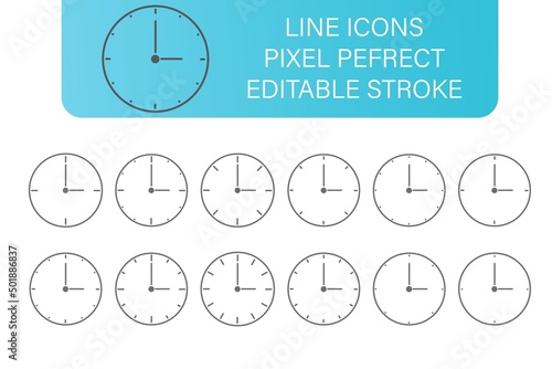 Time tine line icons set, with editable stroke. pixel perfect