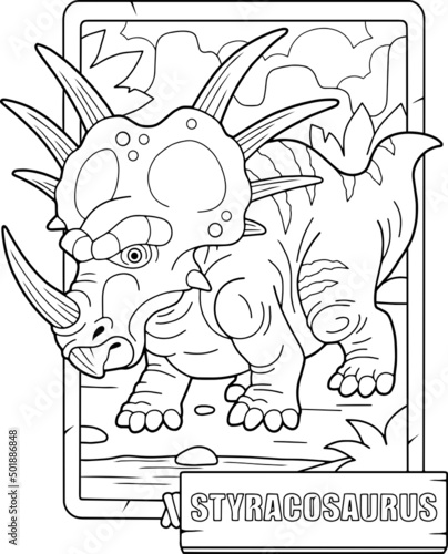 coloring book for children, prehistoric dinosaur styracosaurus, funny illustration, design photo