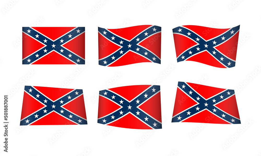 Confederate Flag Flags Set USA Southern State of America Vector Set