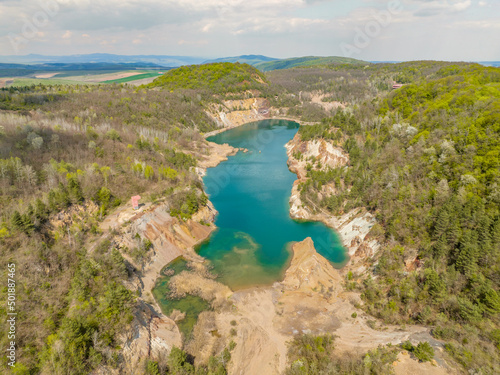 Fototapeta Naklejka Na Ścianę i Meble -  Hungary - ​Mine lake at Rudabánya - Amazing drone view