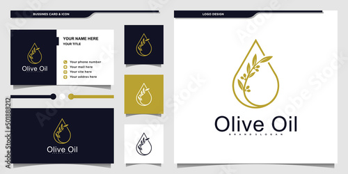 Minimalist water drop and olive oil logo design and business card Premium Vector