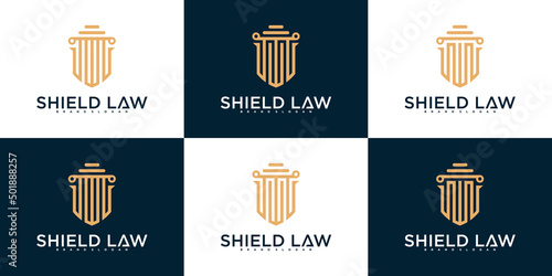 Set of modern law shield concept logo design Premium Vector