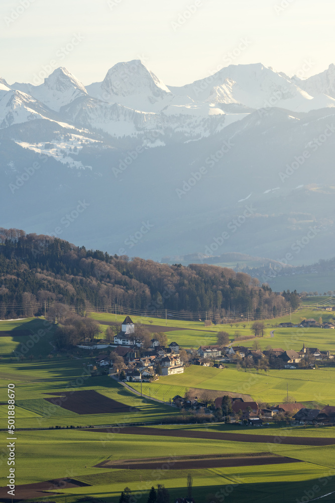 view over Schlosswil with Gantrisch Range