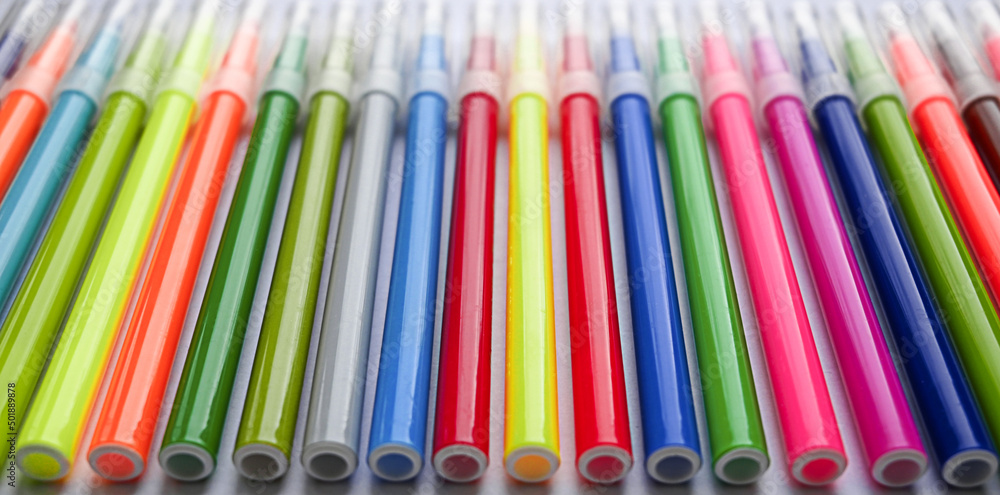 multi colored felt tip pens close up