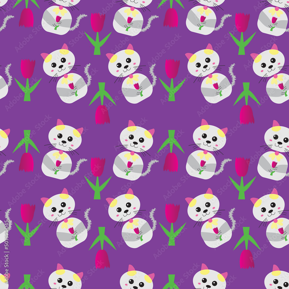 Seamless pattern with cute little cat Seamless pattern with cute little cat
