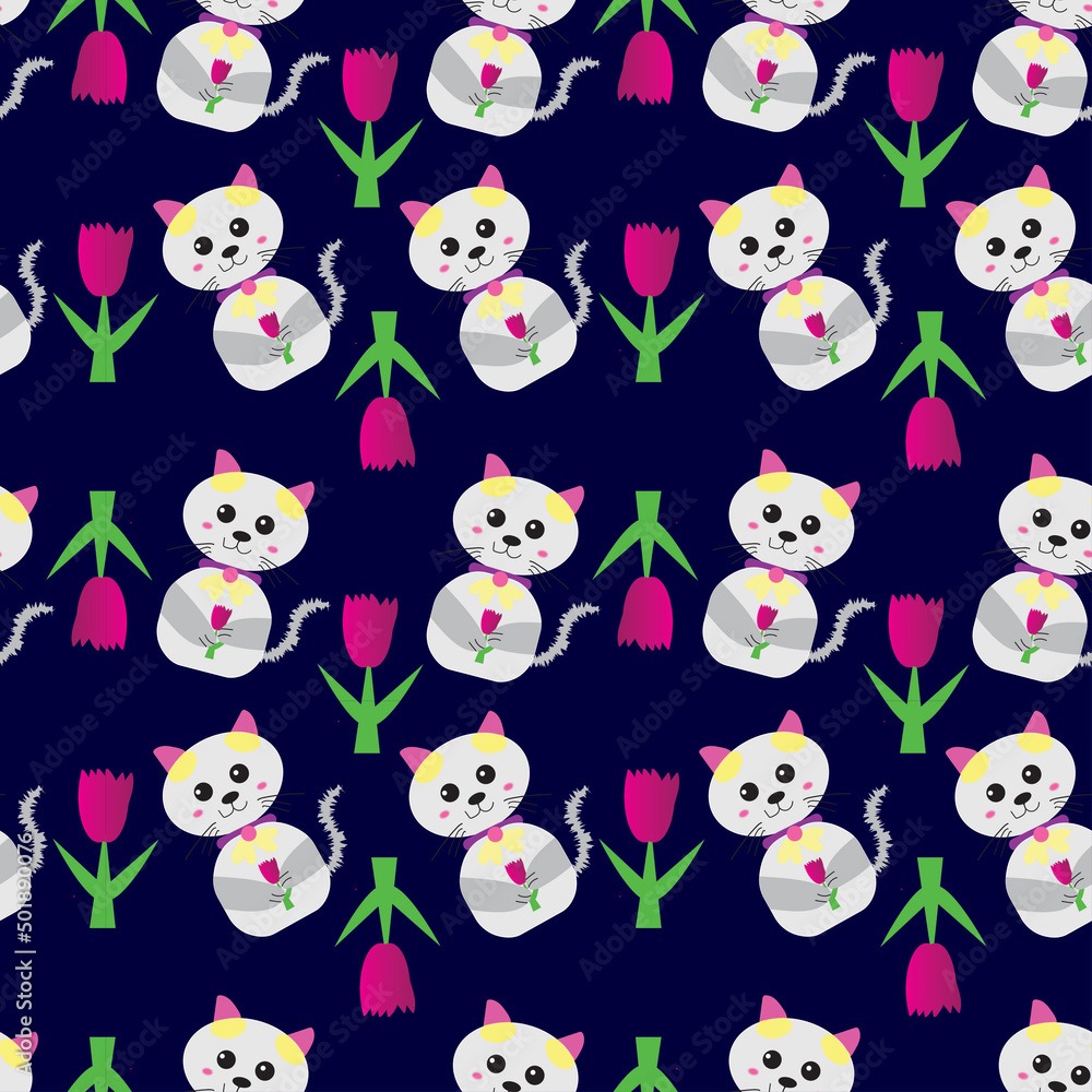 Seamless pattern with cute little cat Seamless pattern with cute little cat