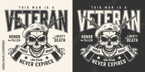 Skull veteran poster monochrome vintage