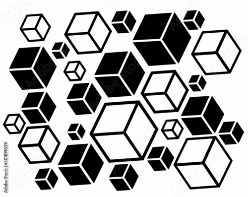 Illustration of black and white cubes. Design for bed linen  for curtains  wallpapers  notebooks  notebooks  covers  umbrellas and for any other decoration.