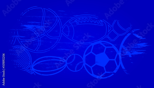 Vector illustration of sports abstract background design with sport players in different activities. football, basketball, baseball, badminton, tennis, rugby, bicycling