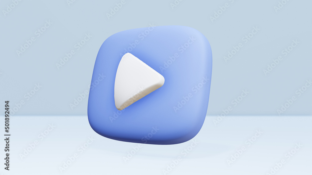 Play icon model 3d rendering isolated on a blue background ,3d rendering illustration Play icon model 3d rendering isolated on a blue background ,3d rendering illustration