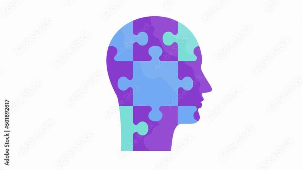Human head made of puzzle pieces animated video element. Human head made of puzzle pieces animated video element.