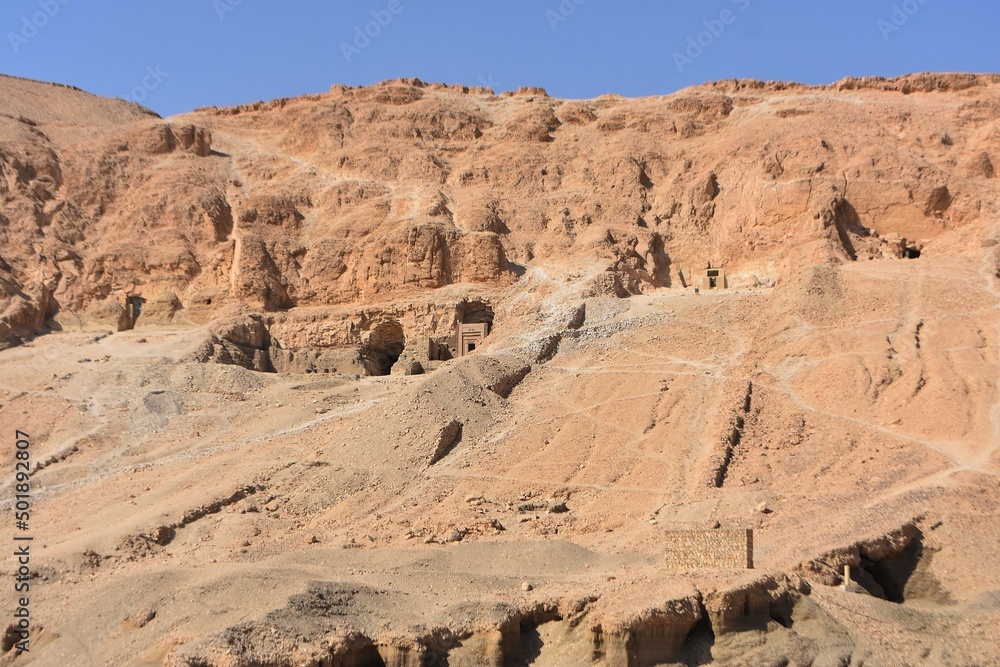 Ancient undeground tombs in mountain at Deir el Bahari, near the Hatshepsut Temple in Egypt.