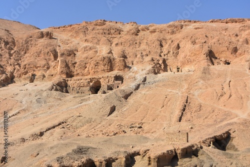 Ancient undeground tombs in mountain at Deir el Bahari, near the Hatshepsut Temple in Egypt.