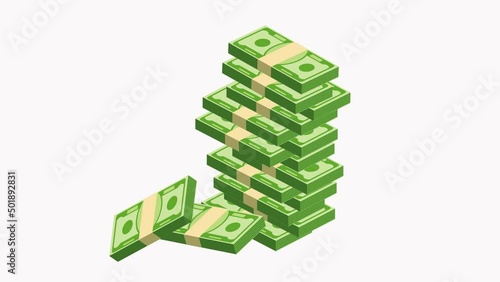 Currency strap of banknotes are stacked in a large pile.