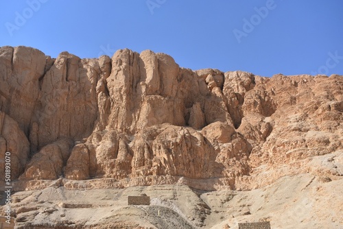 Barren rocks and mountain  at the Mortuary Temple of Queen Hatshepsut in Luxor  Egypt.