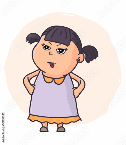 little grimacing girl vector illustration. Emotional expression