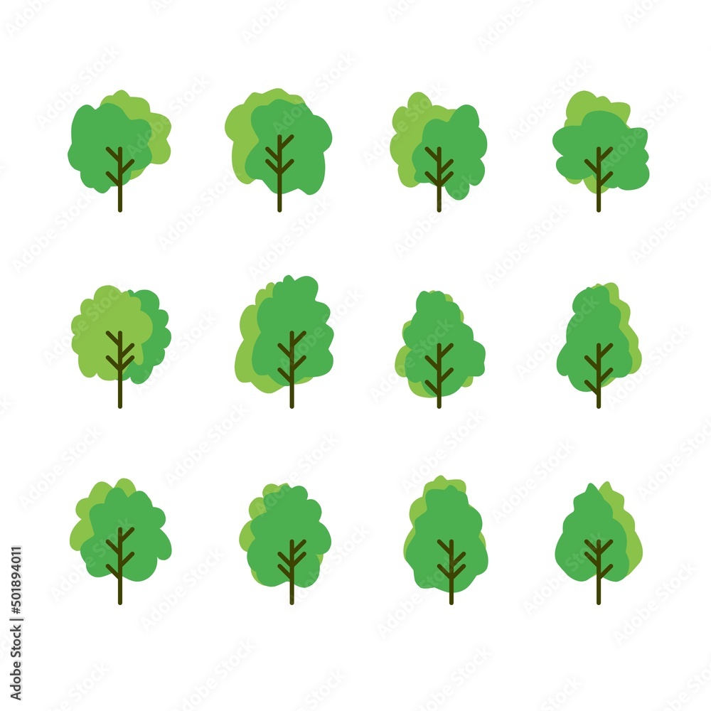 Set of collection tree icons. Flat set of tree vector icons on white background Set of collection tree icons. Flat set of tree vector icons on white background
