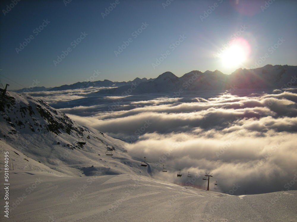 Sea of fog in swiss skiresort Disentis, with view until Chur (when there is now fog)