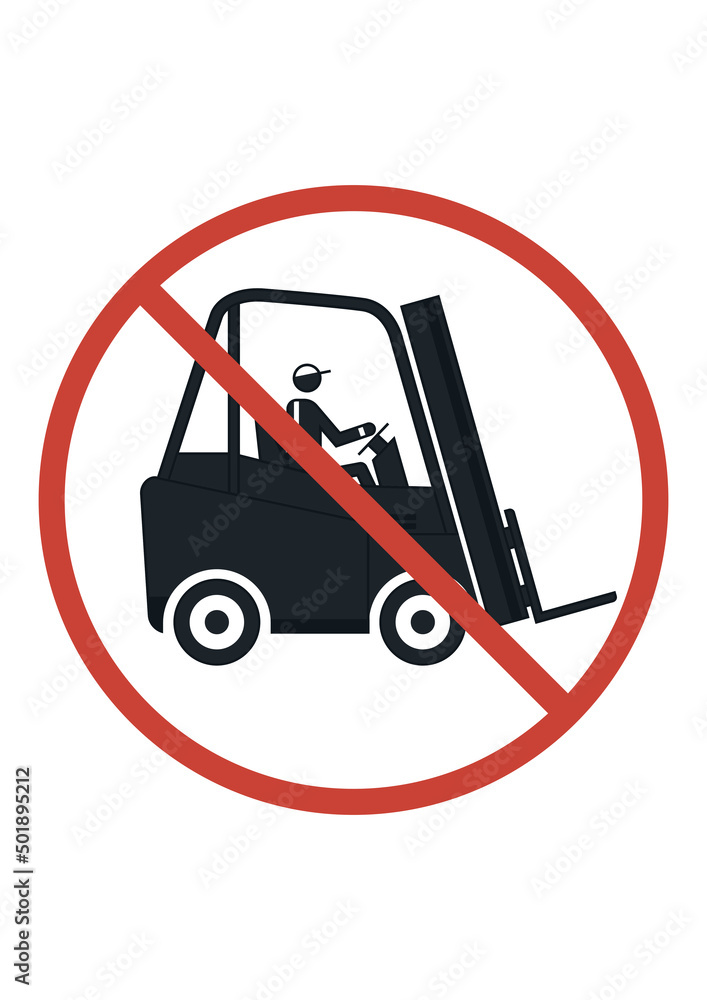 Red warning sign with a silhouette of a forklift. Vector forklift ...
