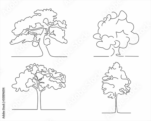 Trees one line set art. 