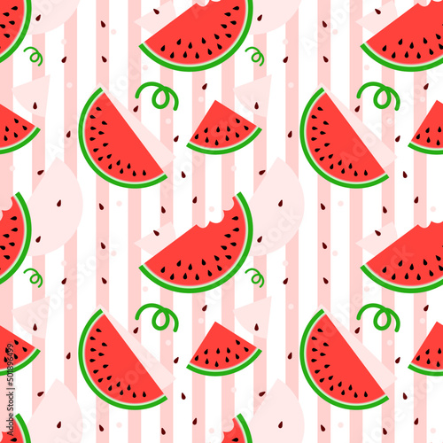 Seamless pattern with watermelon and pink striped background