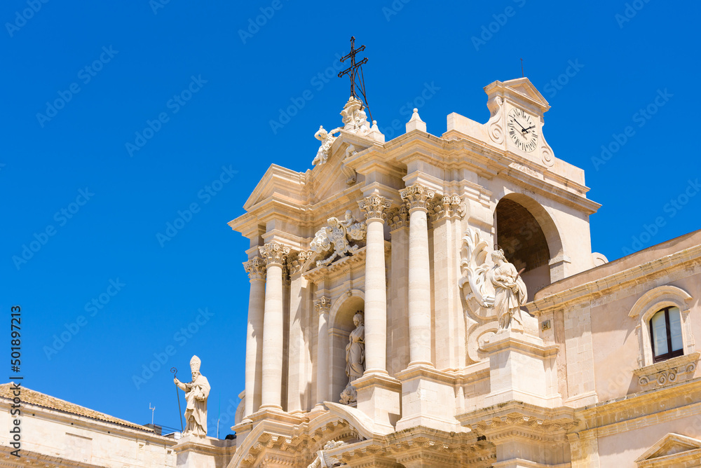 Close up detail of the Baroque Cathedral of Ortygia, Syracuse, Sicily.
