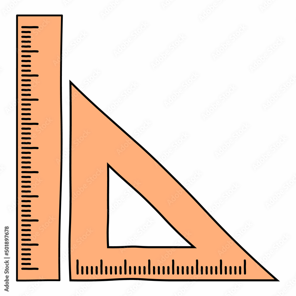 triangular ruler and straight ruler hand drawn vector icon isolated on white background