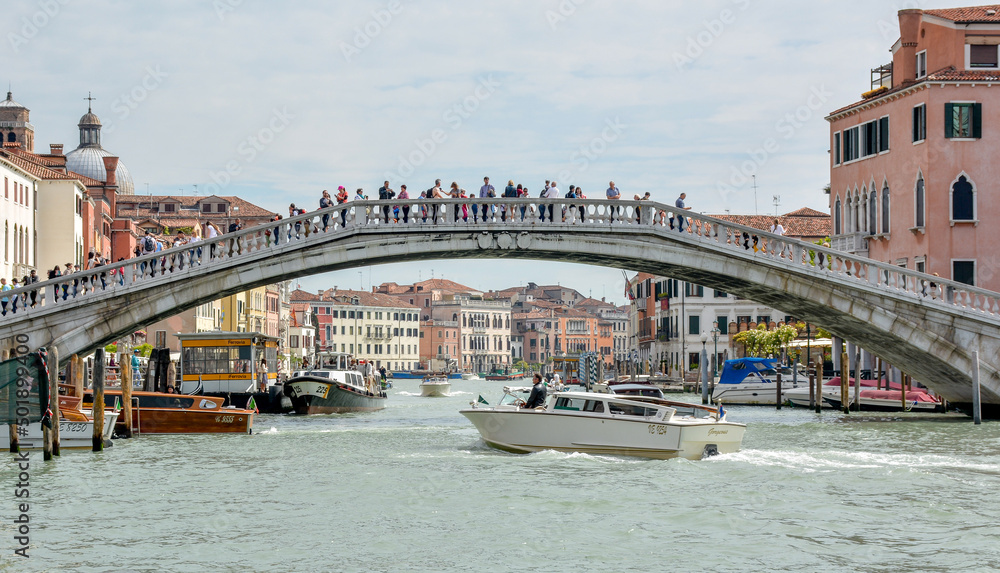 View of the Grand Canal and Ponte degli Scalzi in Venice, Dome of San Simeon Piccolo's Church in background.