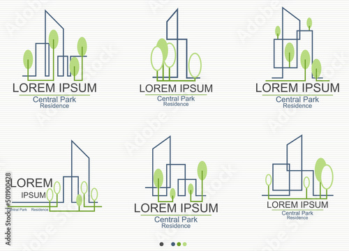 Central Park And Residence Line Logo Set - Vector
