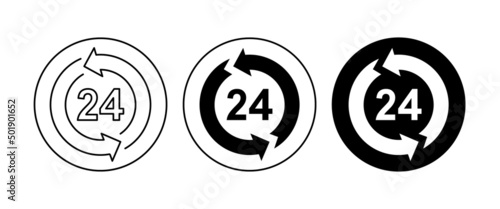 24 Hours a day service icon, All day cyclic sign, symbol, logo, illustration, editable stroke, flat design style isolated on white
