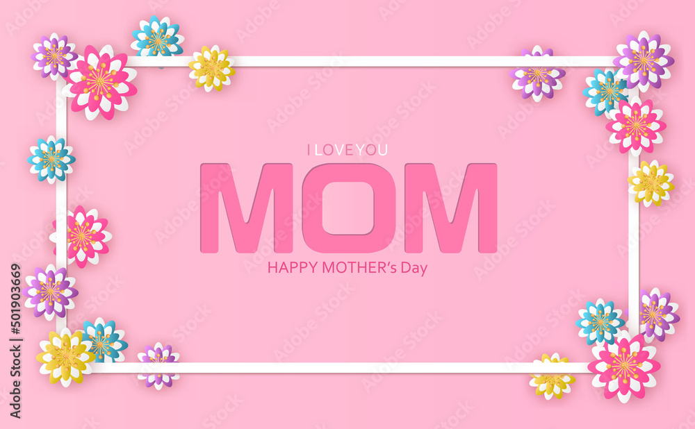 Mother's day card background with paper cut follower of Vector
