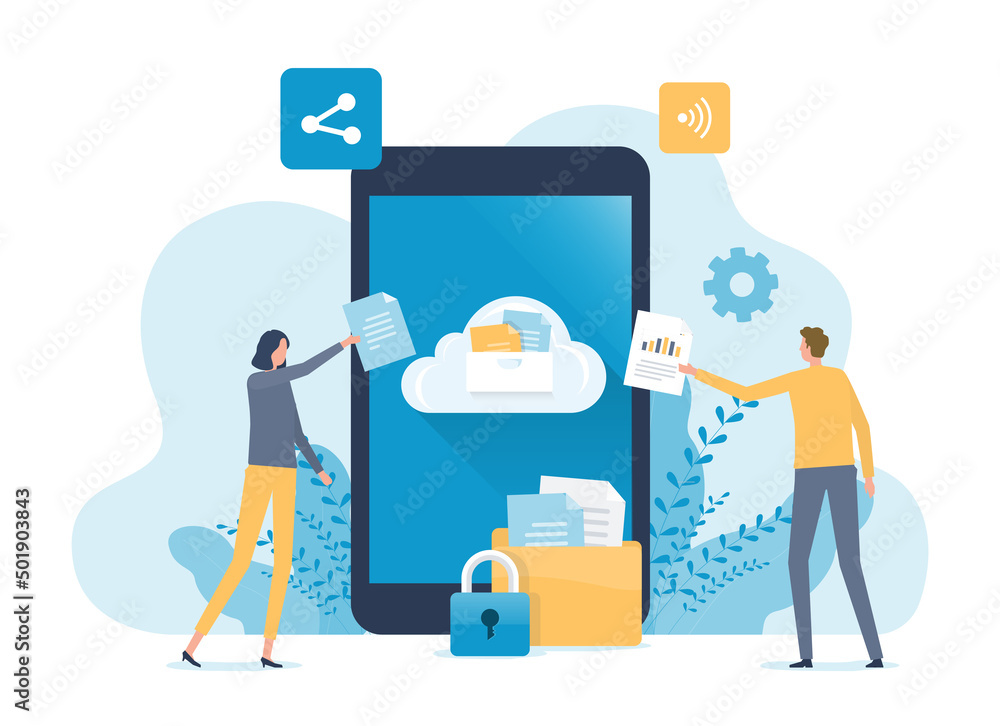 Business technology mobile cloud computing service and technology file upload backup on cloud server storage concept with team administrator and developer working 

 - obrazy, fototapety, plakaty 