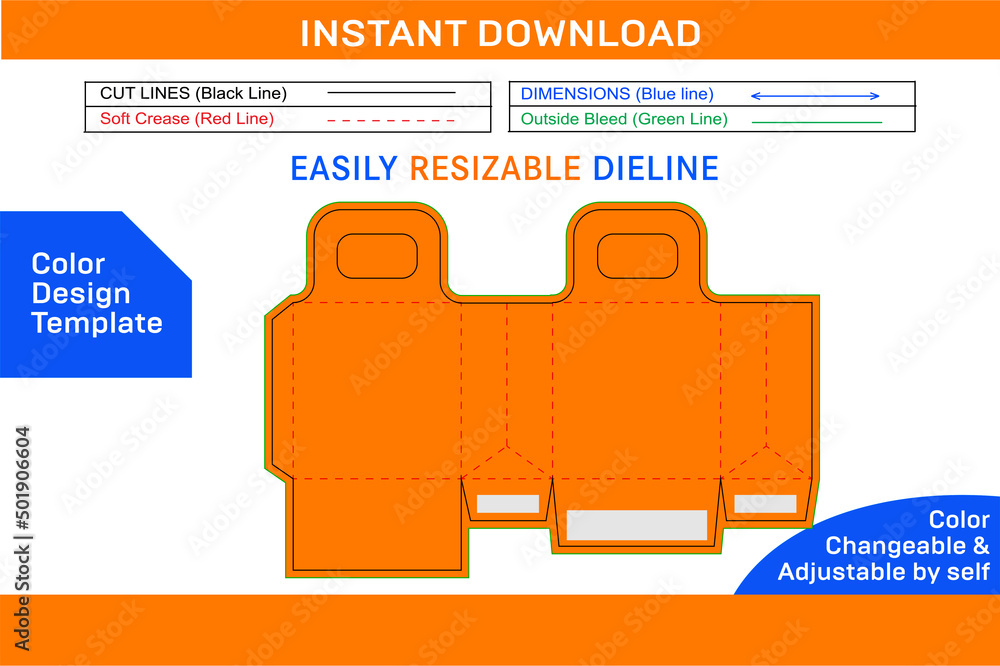 Shoes box without glue shoebox dieline template and 3D box design Color