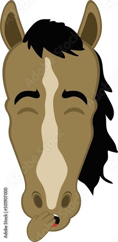 Vector illustration of the face of a cartoon horse yawning with his hand on his mouth