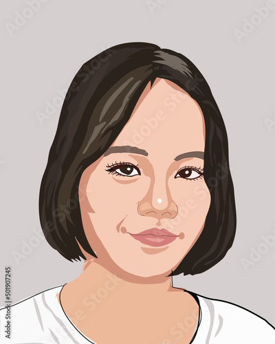 The face of a determined Asian boy and girl. Flat vector illustration.