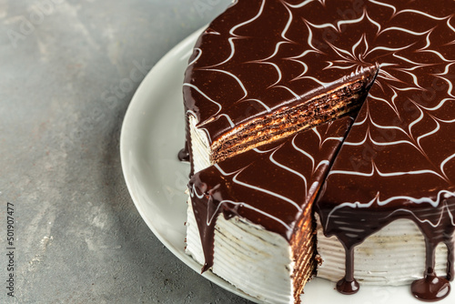 Canvas Print Delicious chocolate Prague cake, delicious chocolate cake