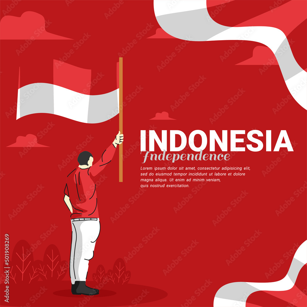 Indonesia independence day man holding a flag illustration greeting ...