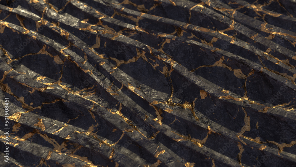 Marble luxury realistic gold black background. Wavy solid rock structure. Background images for a premium feel. 3D rendering. Marble luxury realistic gold black background. Wavy solid rock structure. Background images for a premium feel. 3D rendering.