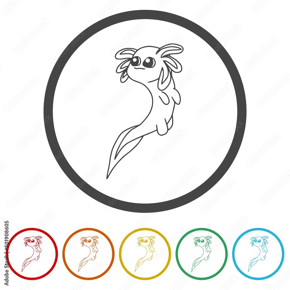 Cute axolotl icon sign. Set icons colorful Cute axolotl icon sign. Set icons colorful