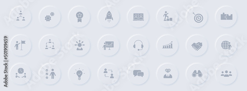 teamwork gray glyph icons on round rubber buttons. teamwork vector icons for web, mobile apps, ui design and promo business polygraphy