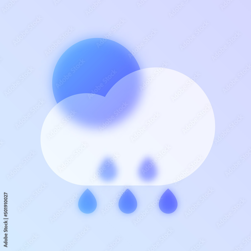 rain weather glass morphism trendy style icon. sun with rain transparent glass color vector icon with blur and purple gradient. for web and ui design, mobile apps and promo business polygraphy