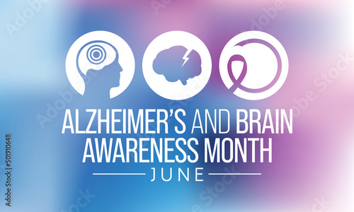 Alzheimer's and Brain awareness month is observed every year in June. it is an irreversible, progressive brain disorder that slowly destroys memory and thinking skills. Vector illustration