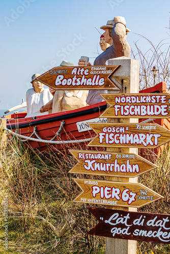 Signpost at the beach on the island of Sylt, North Frisian Islands, Germany