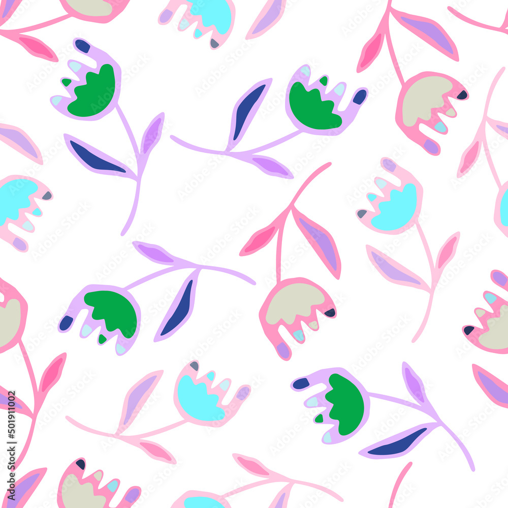 Fototapeta premium Hand drawn flower seamless pattern. Unusual floral wallpaper.