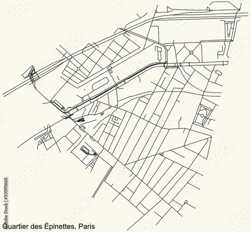Fotografie Detailed navigation black lines urban street roads map of the ÉPINETTES QUARTER