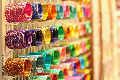 Colorful bangles for sale at a jewellery store in Little India in Georgetown. photo