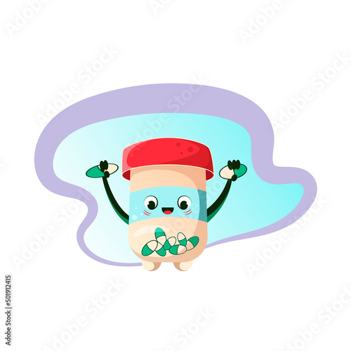 Character design of medical pack with pills
